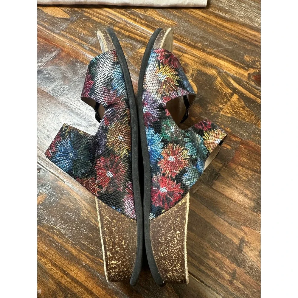 ABEO Blythe Multi Floral Snake Embossed Leather Orthotic Slide Sandals Womens 8N